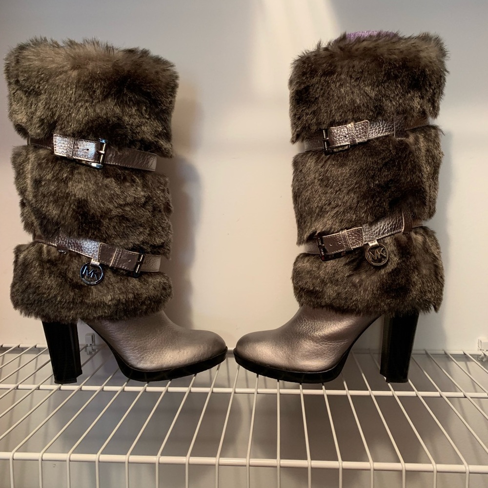 Michael Kors silver leather faux fur “Carly” boots